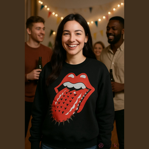 THE Rolling Stones Women's Graphic Sweatshirt Black Spiked Tongue